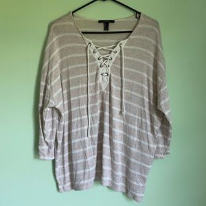 Forever 21 Beige Striped Top Size Medium